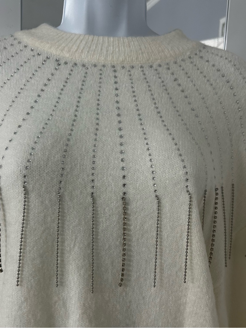 Fashion Nova Ivory Turtleneck Sweater with Rhinestone Stripes